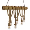GloboStar® MAUI 01113 Vintage Κρεμαστό Φωτιστικό Οροφής Πολύφωτο Καφέ Ξύλινο Bamboo με Μπεζ Σχοινί Μ80 x Π14 x Υ75cm