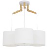 GloboStar® RAMSON 01526 Μοντέρνο Κρεμαστό Φωτιστικό Οροφής Τρίφωτο Λευκό με Ξύλο και Υφασμάτινα Καπελα Φ67 x Υ65cm