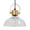 GloboStar® JAVER 00933 Vintage Κρεμαστό Φωτιστικό Οροφής Μονόφωτο Διάφανο Γυάλινο Καμπάνα με Χρυσό Ντουί Φ24 x Υ24cm