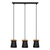 GloboStar® LANA 01425 ΣΕΤ Μοντέρνο Κρεμαστό Φωτιστικό Οροφής Τρίφωτο με Ξύλινη Βάση και Μαύρο Καπέλο Φ13 x Μ58 x Y17cm